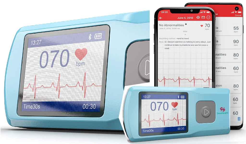 SonoHealth Portable EKG Heart Rate Monitor | Wireless Handheld Home ECG Cardio