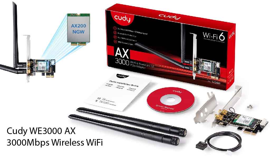 Cudy WE3000 AX 3000Mbps Wireless WiFi 6 PCIe Card for PC, Bluetooth 5.0, AX200 Module Inside,